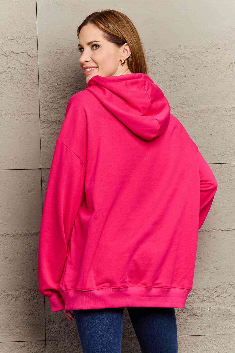 Full Size Dropped Shoulder Tiger Graphic Hoodie - Hoodie - Hot Pink - Bella Bourget