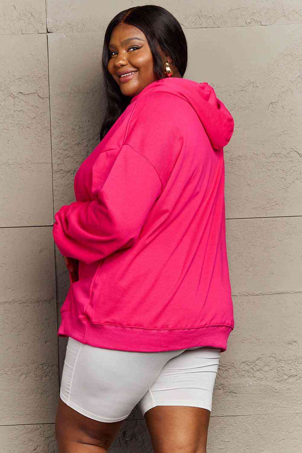 Full Size Dropped Shoulder Tiger Graphic Hoodie - Hoodie - Hot Pink - Bella Bourget