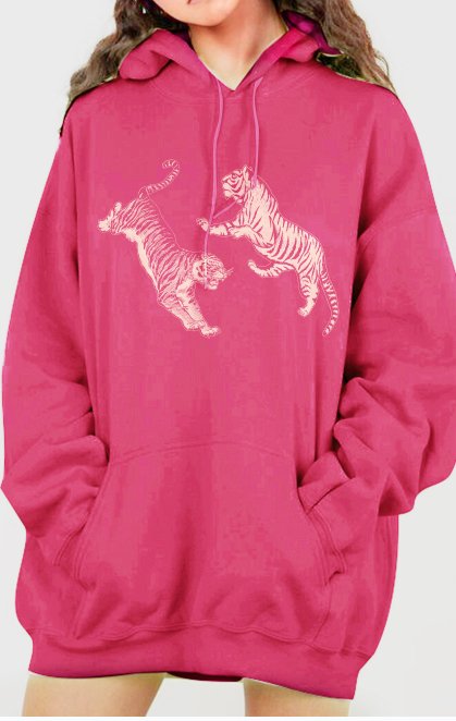 Full Size Dropped Shoulder Tiger Graphic Hoodie - Hoodie - Hot Pink - Bella Bourget