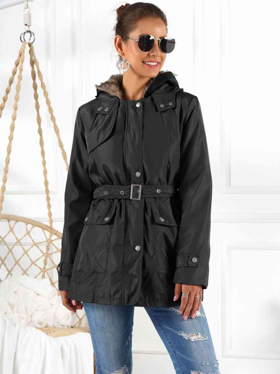 Full Size Hooded Jacket with Detachable Liner (Three - Way Wear) - Full - Size Jackets - Black - Bella Bourget