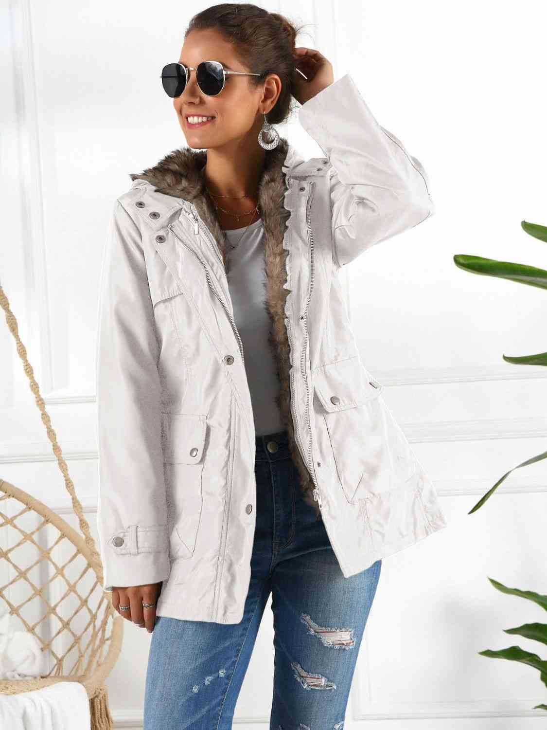 Full Size Hooded Jacket with Detachable Liner (Three - Way Wear) - Full - Size Jackets - White - Bella Bourget