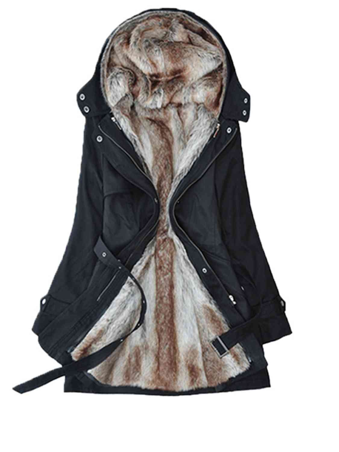 Full Size Hooded Jacket with Detachable Liner (Three - Way Wear) - Full - Size Jackets - Black - Bella Bourget