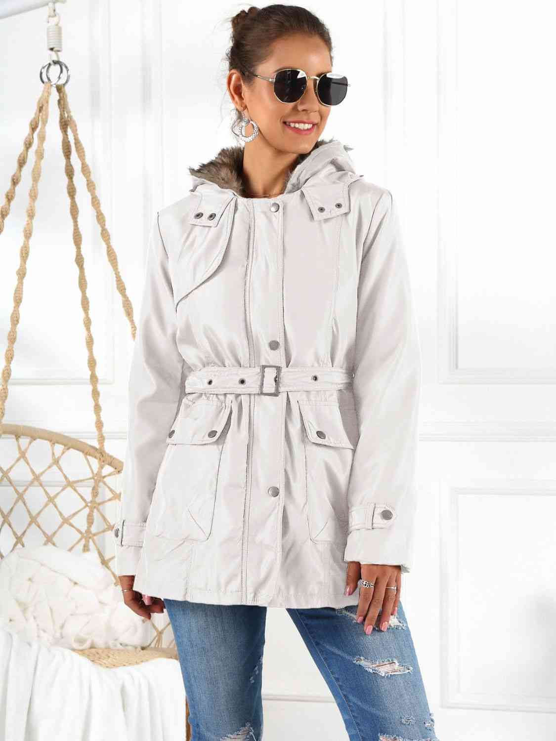 Full Size Hooded Jacket with Detachable Liner (Three - Way Wear) - Full - Size Jackets - White - Bella Bourget