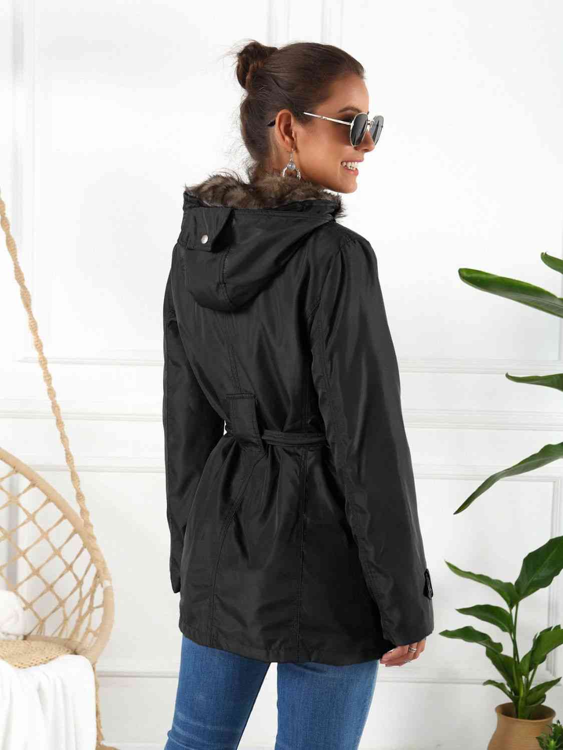 Full Size Hooded Jacket with Detachable Liner (Three - Way Wear) - Full - Size Jackets - Black - Bella Bourget