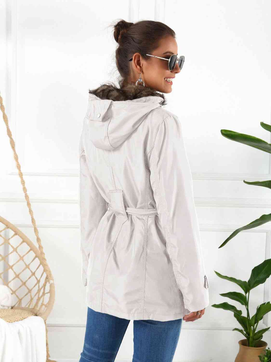 Full Size Hooded Jacket with Detachable Liner (Three - Way Wear) - Full - Size Jackets - White - Bella Bourget