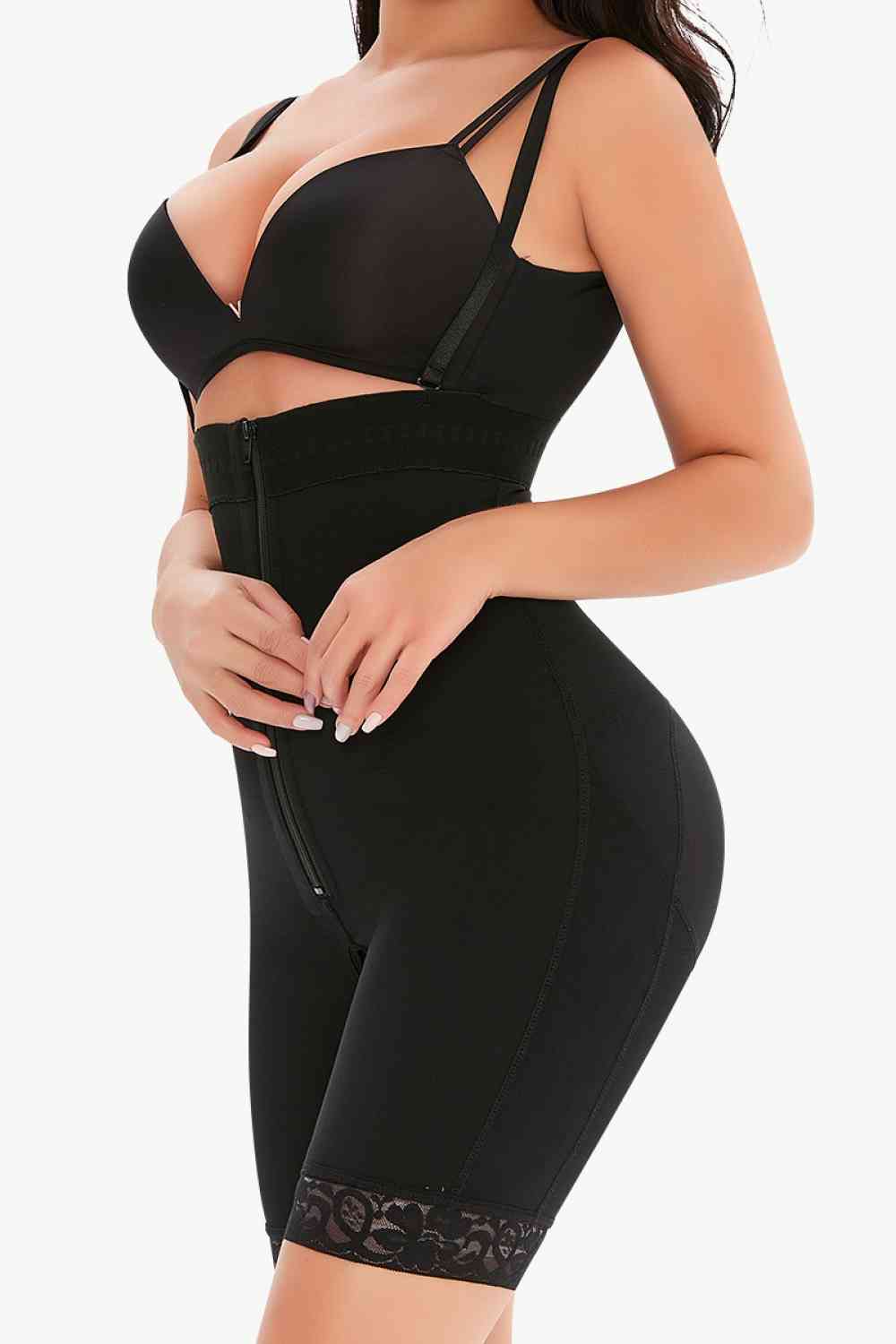 Full Size Lace Detail Zip - Up Under - Bust Shaping Bodysuit - Bodysuit - Black - Bella Bourget