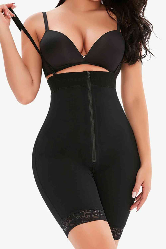 Full Size Lace Detail Zip - Up Under - Bust Shaping Bodysuit - Bodysuit - Black - Bella Bourget