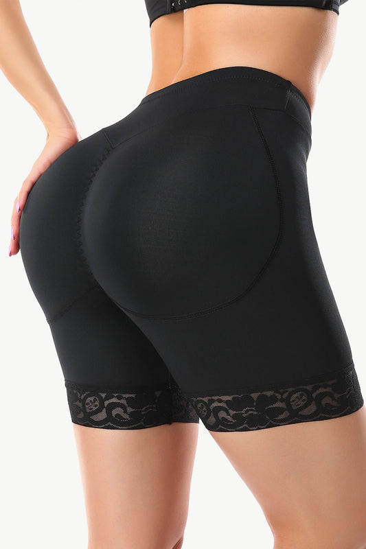 Full Size Lace Trim Lifting Pull - On Shaping Shorts - Shapewear - Black - Bella Bourget
