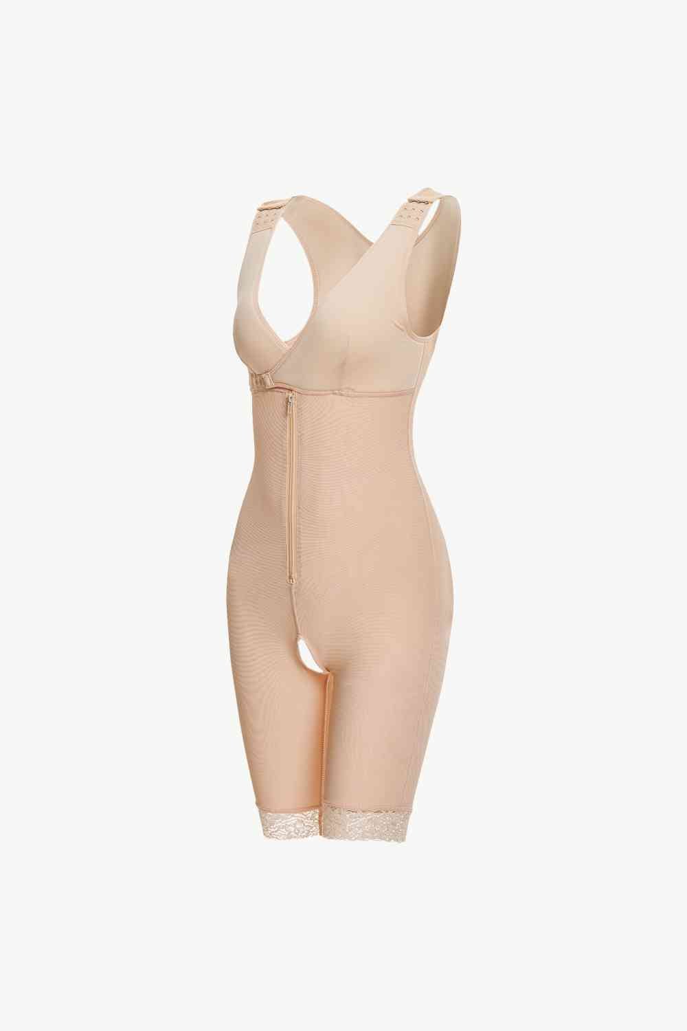 Full Size Lace Trim Shapewear with Zipper - Shapewear - Apricot - Bella Bourget