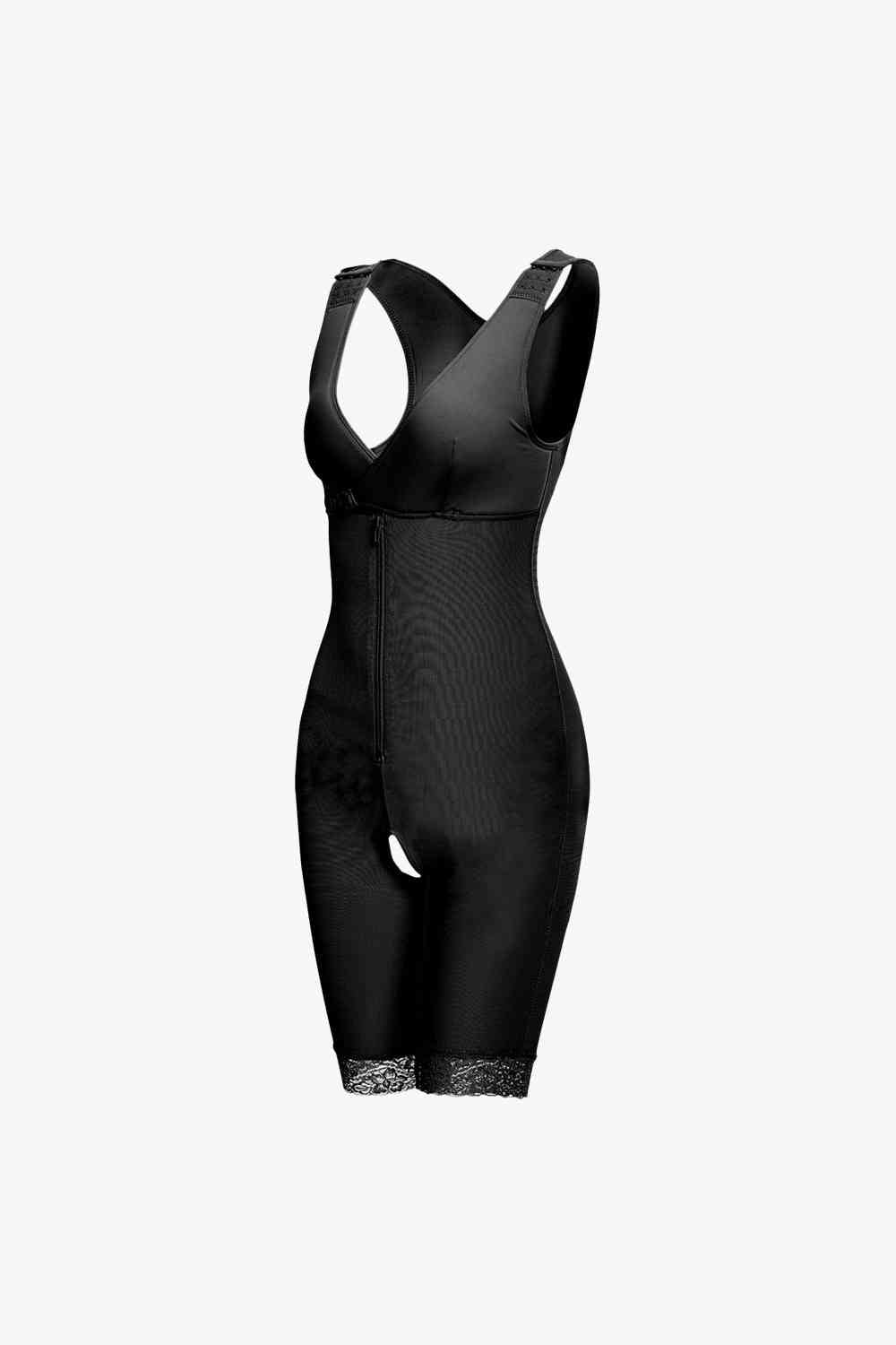 Full Size Lace Trim Shapewear with Zipper - Shapewear - Black - Bella Bourget