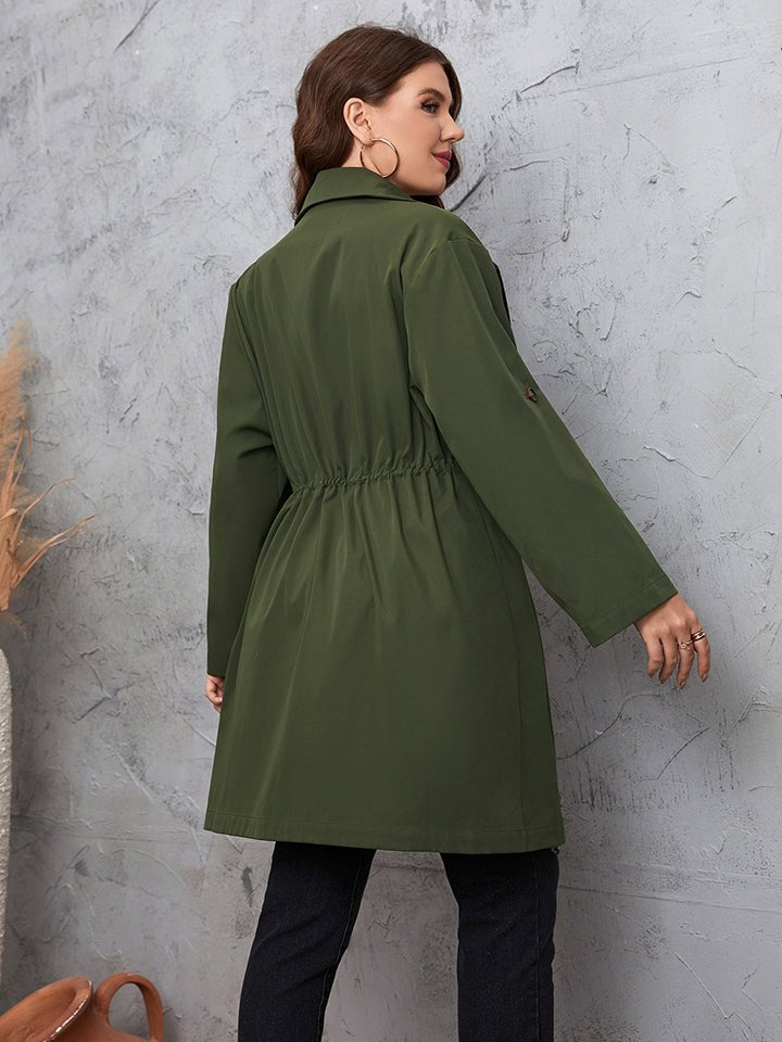 Full Size Lapel Collar Roll - Tab Sleeve Trench Coat - Full Size Coat - Green - Bella Bourget