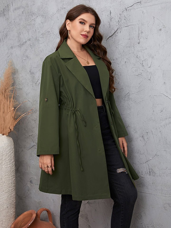 Full Size Lapel Collar Roll - Tab Sleeve Trench Coat - Full Size Coat - Green - Bella Bourget