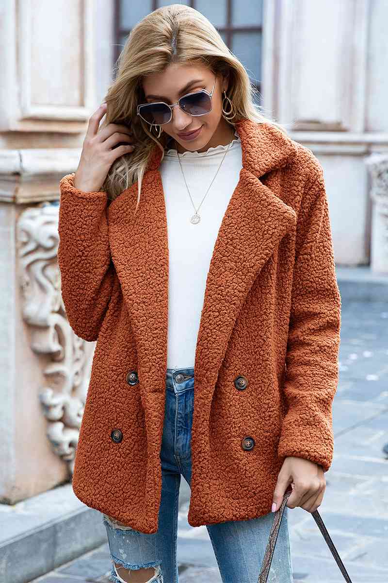 Full Size Lapel Collar Sherpa Coat - Full Size Coat - Ochre - Bella Bourget