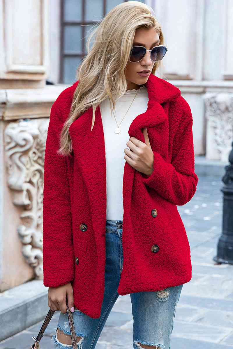 Full Size Lapel Collar Sherpa Coat - Full Size Coat - Deep Red - Bella Bourget