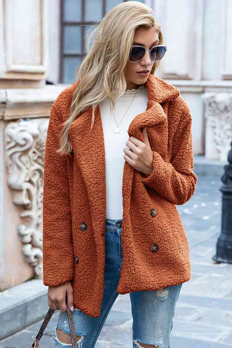 Full Size Lapel Collar Sherpa Coat - Full Size Coat - Ochre - Bella Bourget