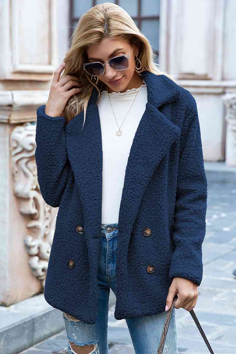 Full Size Lapel Collar Sherpa Coat - Full Size Coat - Dark Navy - Bella Bourget