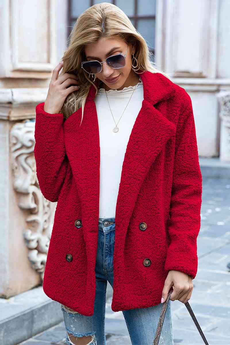 Full Size Lapel Collar Sherpa Coat - Full Size Coat - Deep Red - Bella Bourget