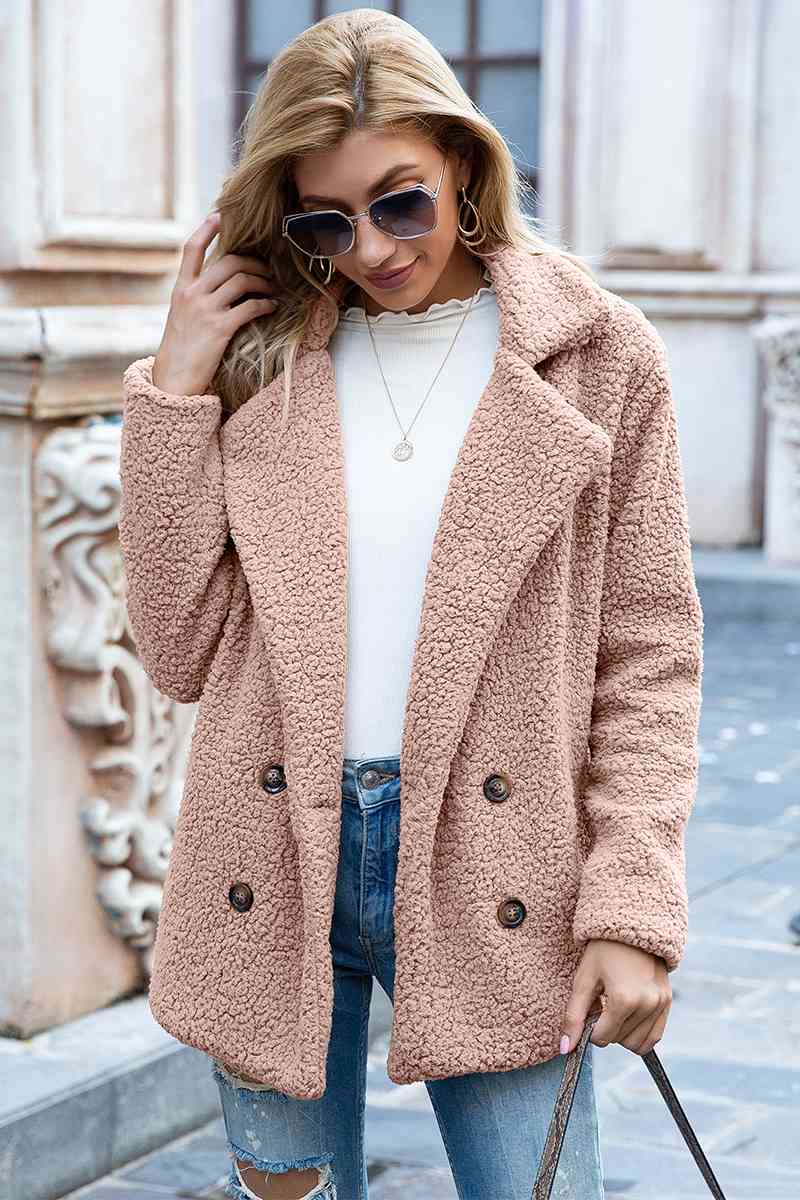 Full Size Lapel Collar Sherpa Coat - Full Size Coat - Dusty Pink - Bella Bourget