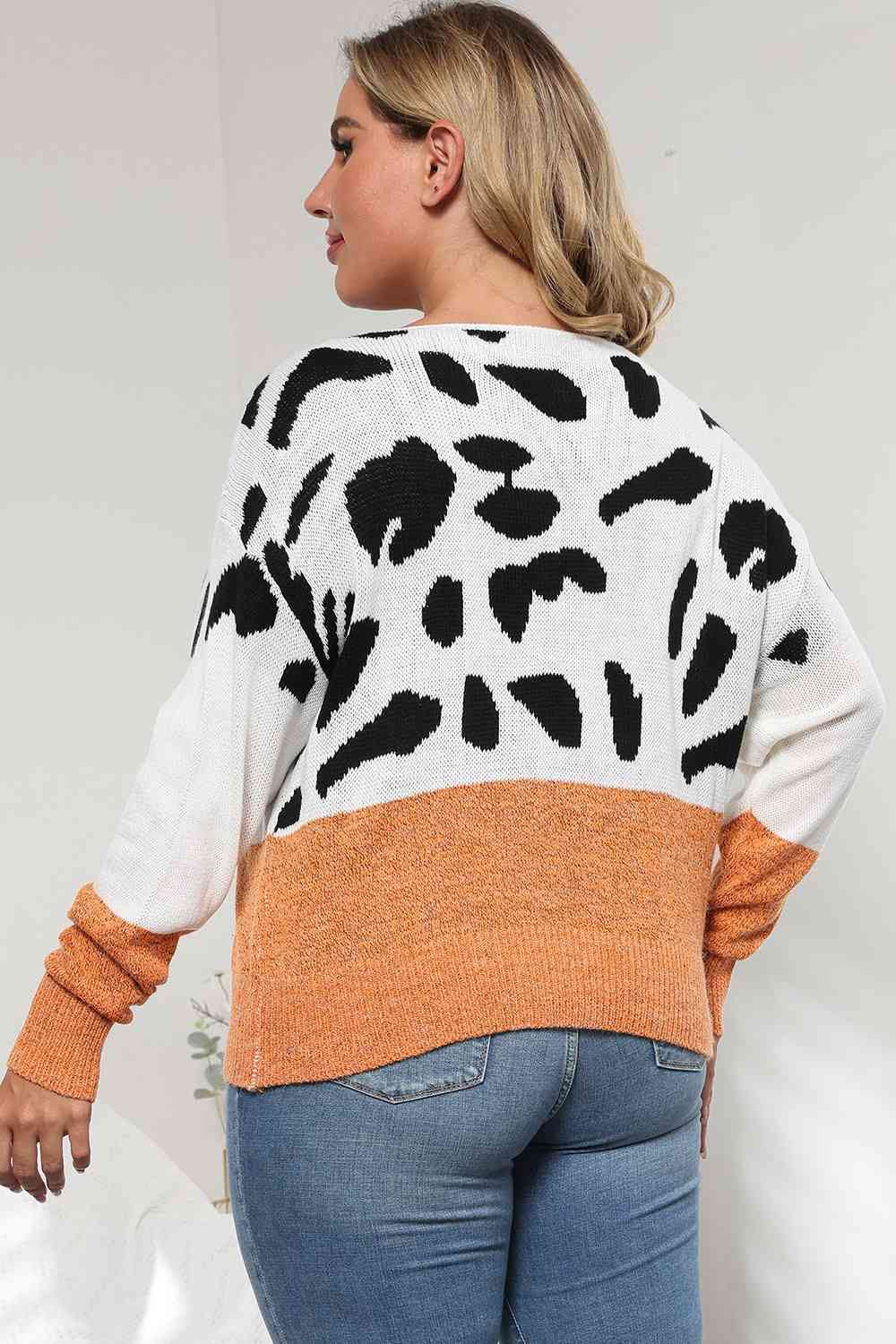 Full Size Leopard Long Sleeve Sweater - Full Size Sweater - Ochre - Bella Bourget