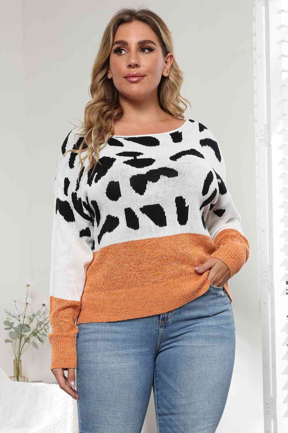 Full Size Leopard Long Sleeve Sweater - Full Size Sweater - Ochre - Bella Bourget