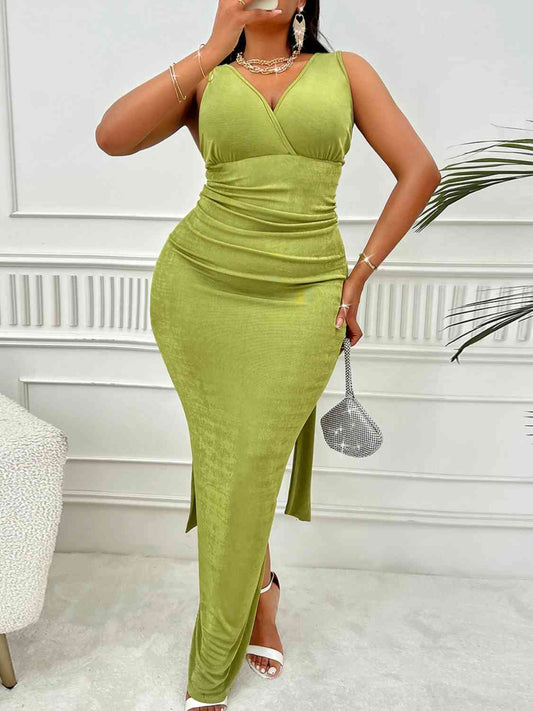 Full Size Lime Green Backless Ruched Dress - Evening Dress - Lime - Bella Bourget