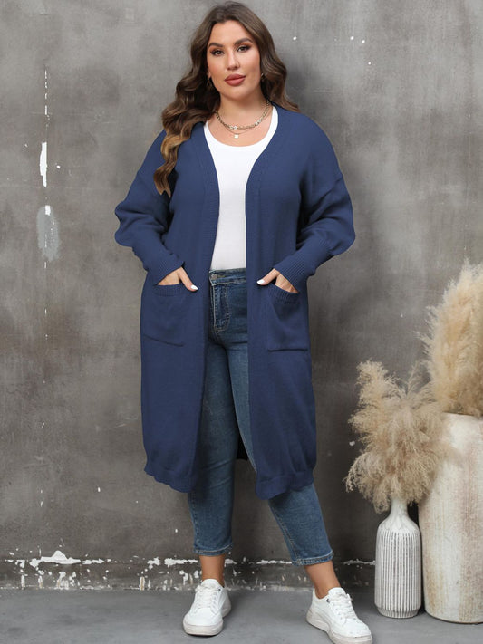 Full Size Long Sleeve Pocketed Cardigan - Cardigan - Navy - Bella Bourget