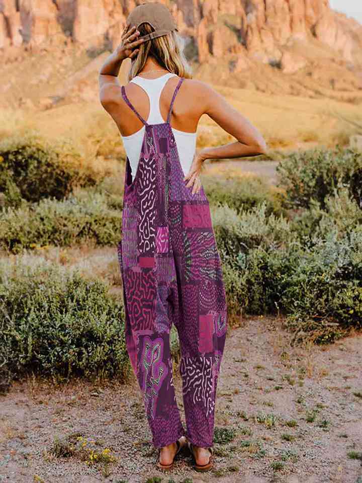 Full Size Printed V - Neck Sleeveless Jumpsuit - Jumpsuit - Fuchsia - Bella Bourget