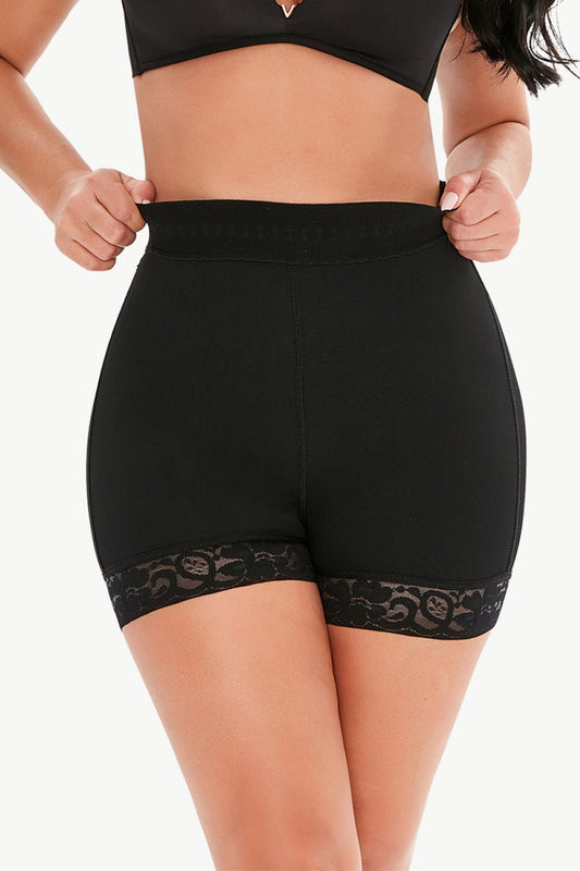 Full Size Pull - On Lace Trim Shaping Shorts - Shapewear - Black - Bella Bourget