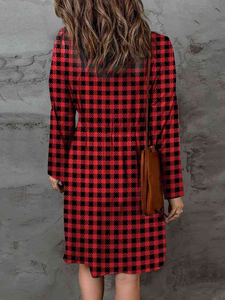 Full Size Red and Black Checkered Pattern A - Line Button Front Dress - Dress - Deep Red - Bella Bourget