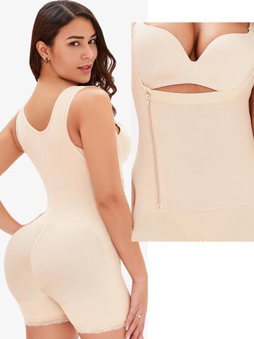 Full Size Side Zip Up Wide Strap Shapewear - Shapewear - Ivory - Bella Bourget