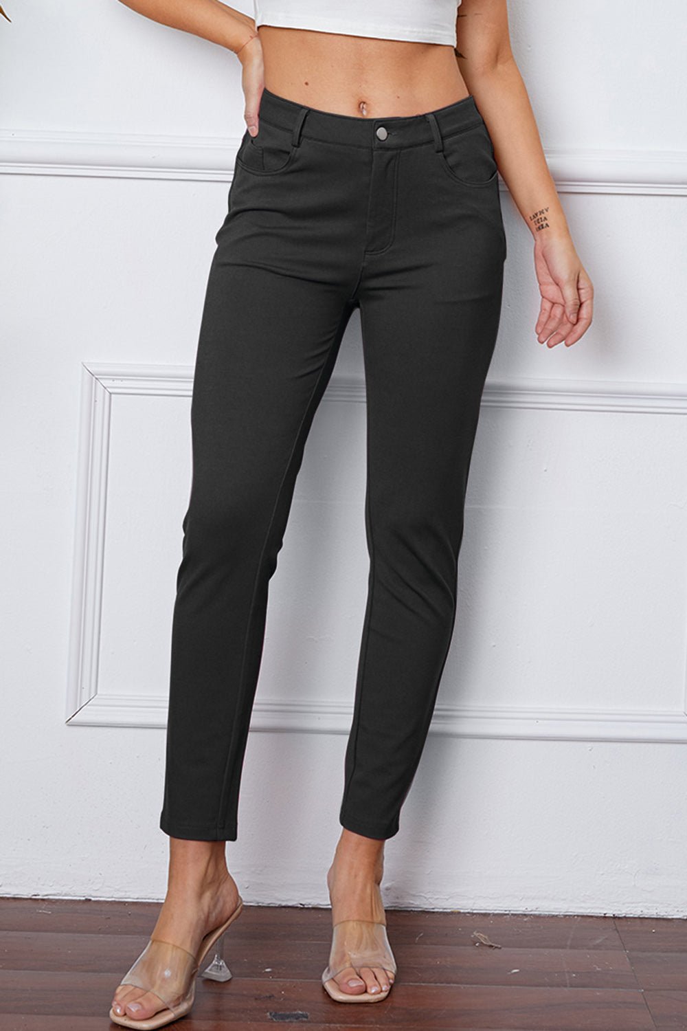 Full Size Slim Fit Pants by Basic Bae - Pants - Heather Gray - Bella Bourget