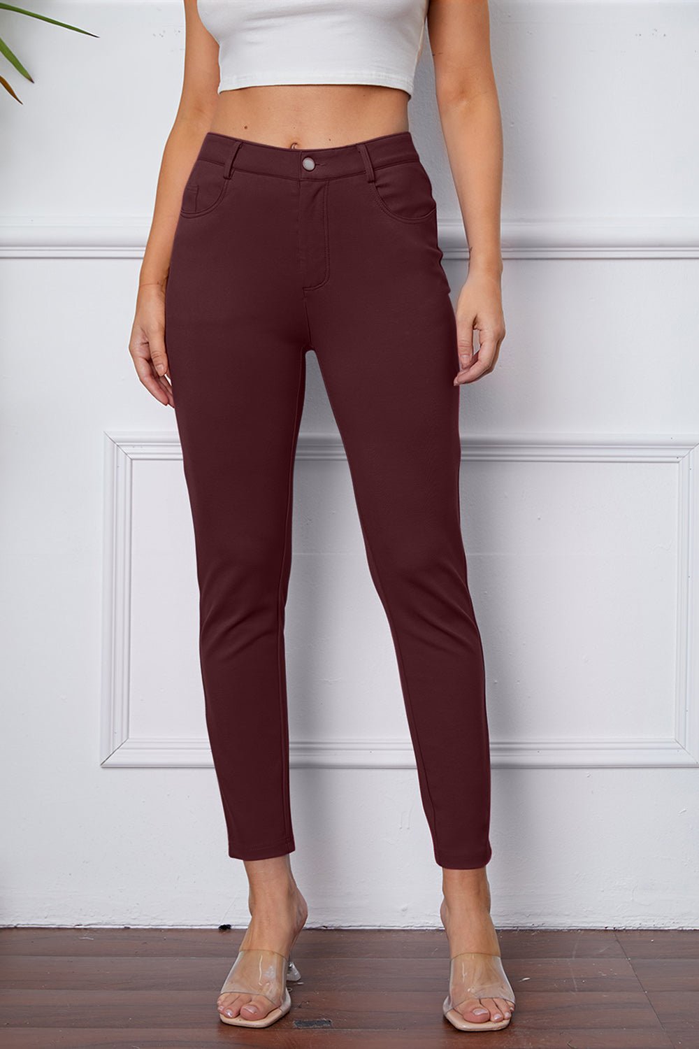 Full Size Slim Fit Pants by Basic Bae - Pants - Wine - Bella Bourget