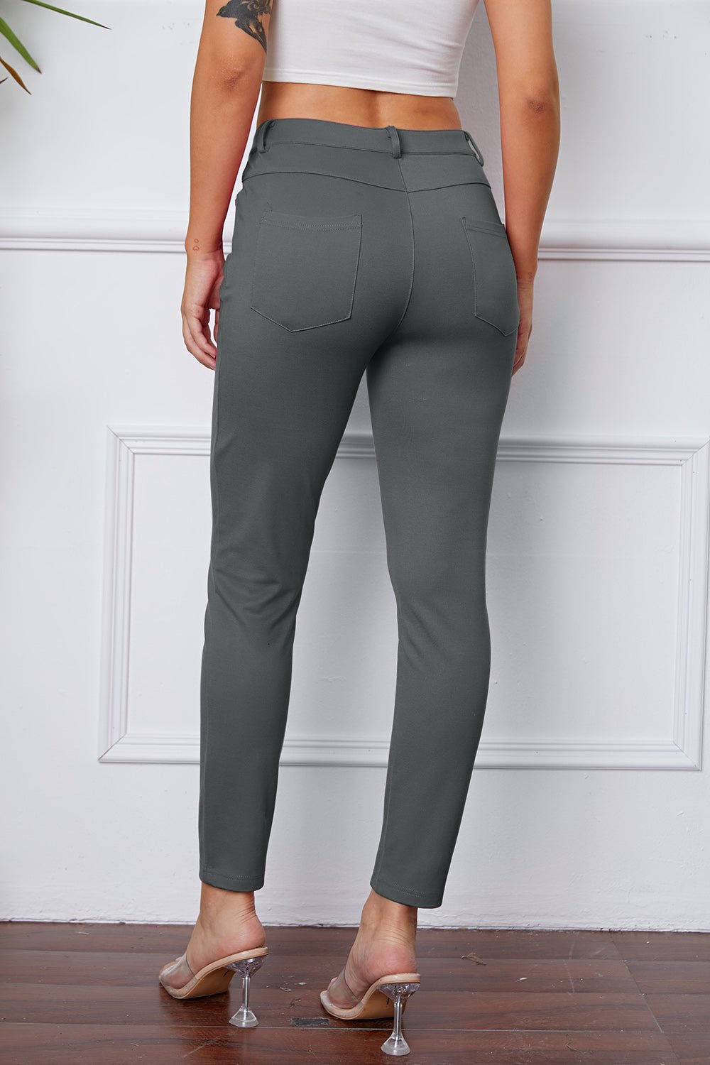 Full Size Slim Fit Pants by Basic Bae - Pants - Charcoal - Bella Bourget