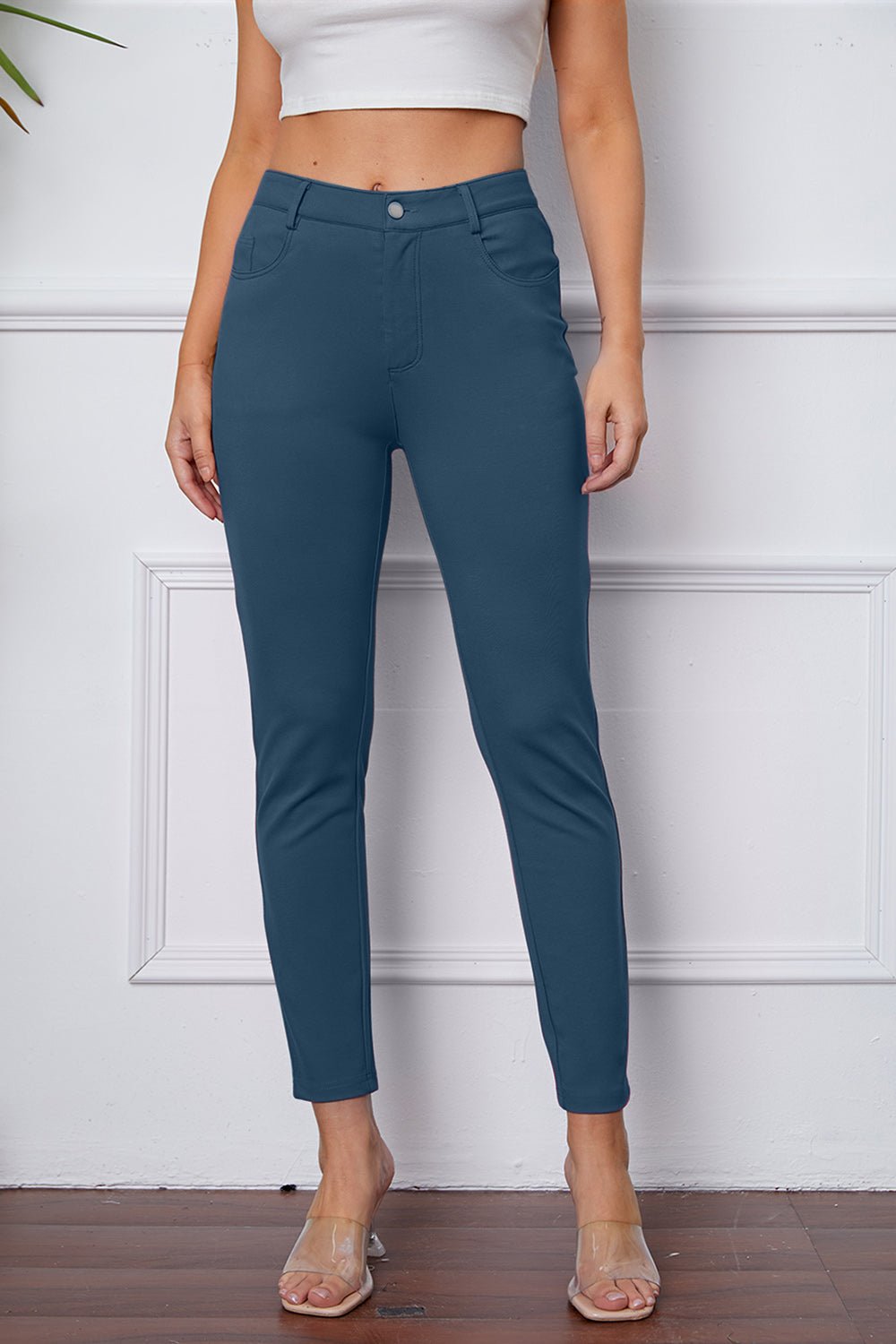 Full Size Slim Fit Pants by Basic Bae - Pants - Dusty Blue - Bella Bourget