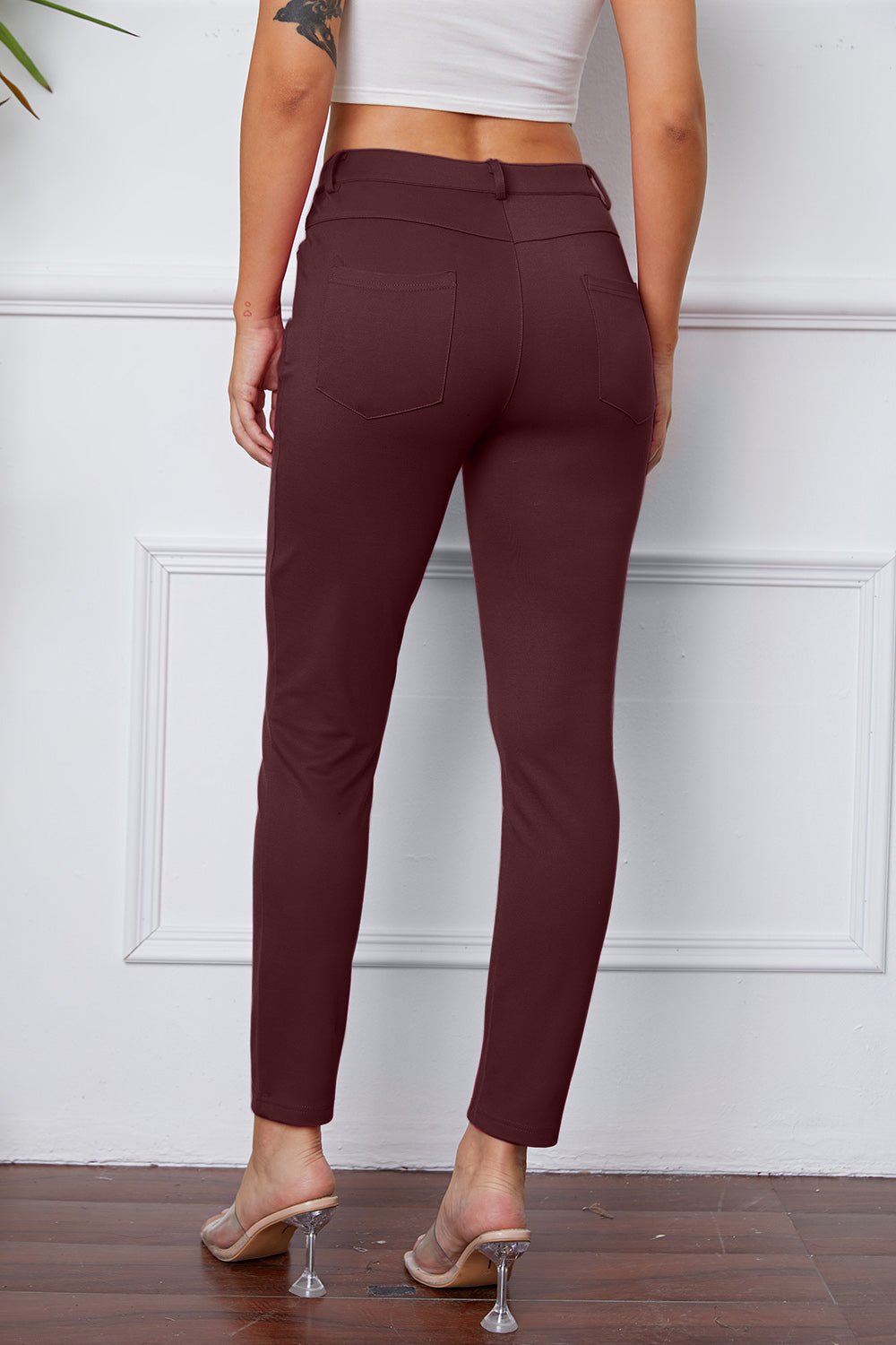 Full Size Slim Fit Pants by Basic Bae - Pants - Wine - Bella Bourget