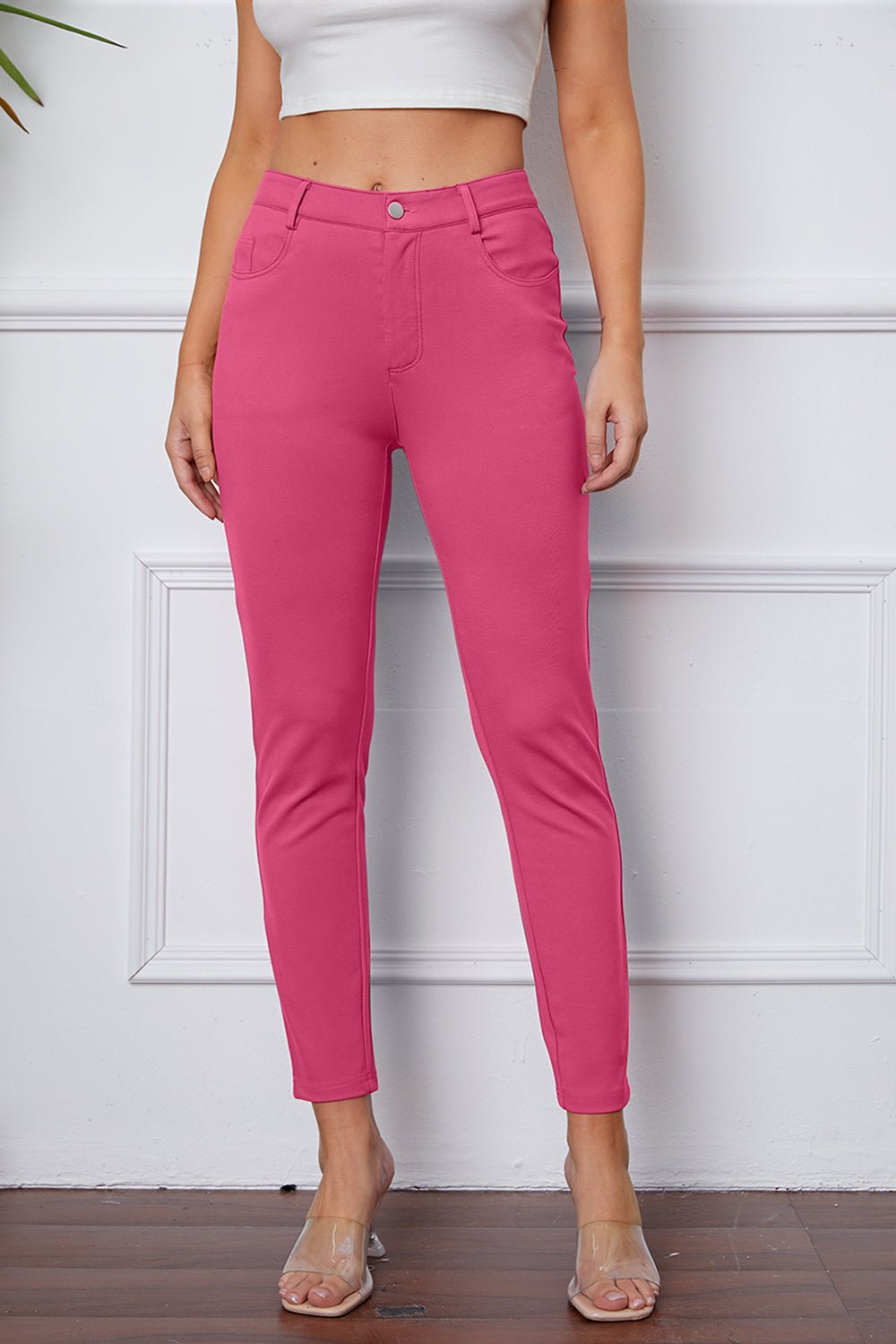 Full Size Slim Fit Pants by Basic Bae - Pants - Fuchsia Pink - Bella Bourget