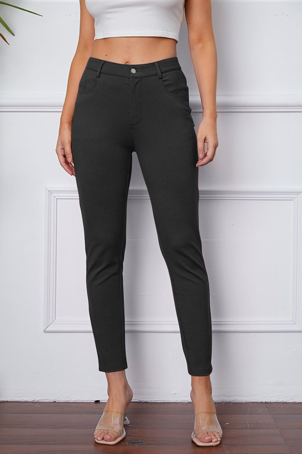 Full Size Slim Fit Pants by Basic Bae - Pants - Heather Gray - Bella Bourget