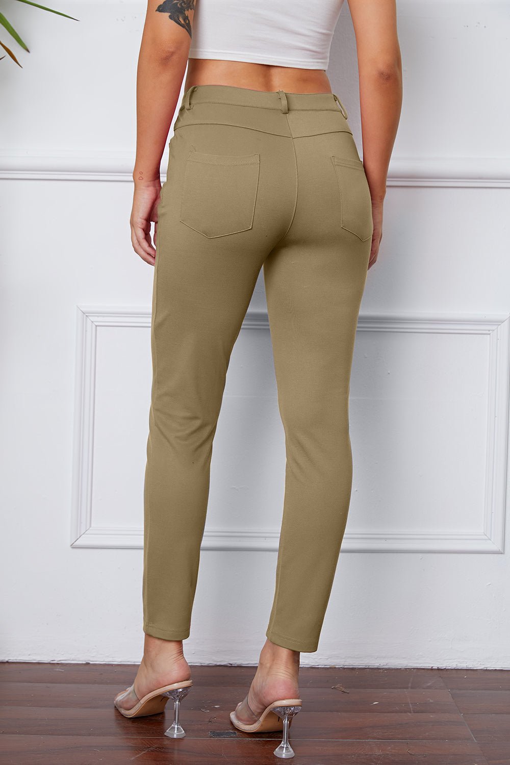 Full Size Slim Fit Pants by Basic Bae - Pants - Khaki - Bella Bourget