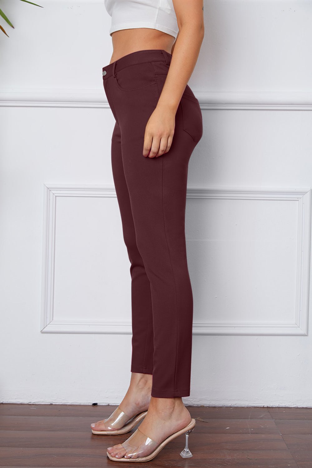 Full Size Slim Fit Pants by Basic Bae - Pants - Wine - Bella Bourget