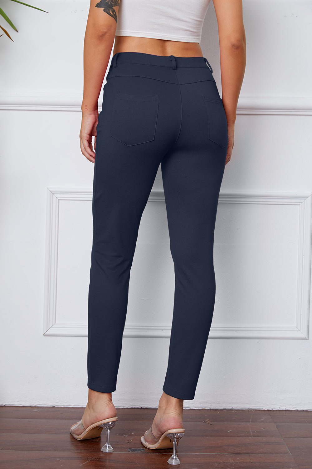 Full Size Slim Fit Pants by Basic Bae - Pants - Navy - Bella Bourget