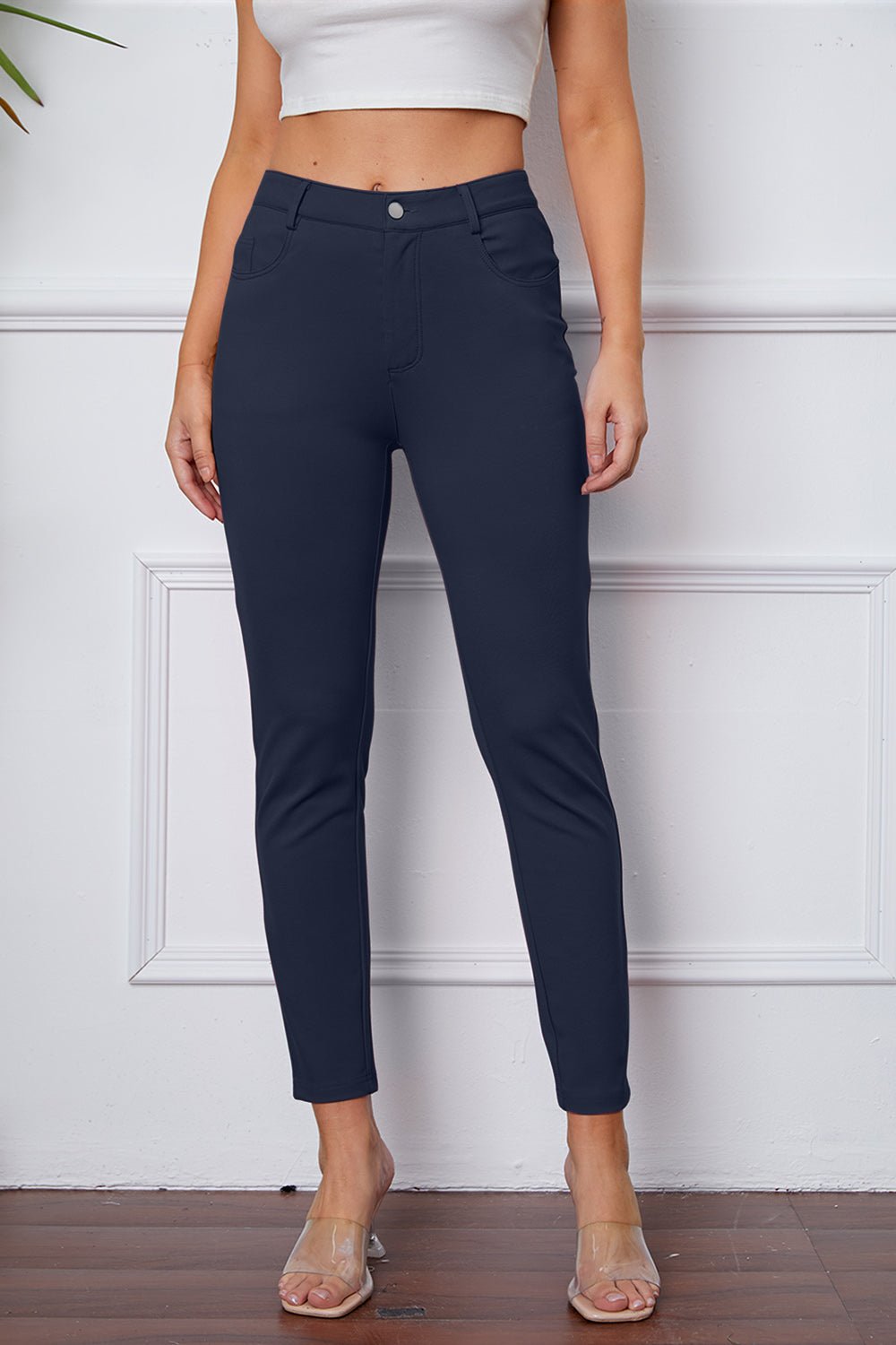 Full Size Slim Fit Pants by Basic Bae - Pants - Navy - Bella Bourget