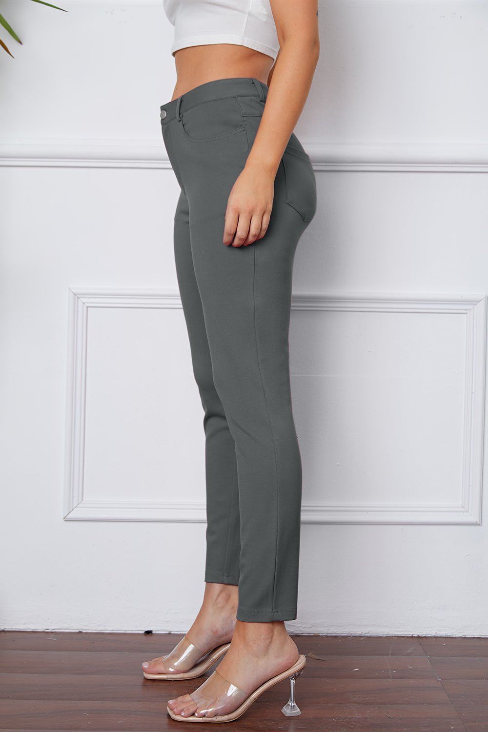 Full Size Slim Fit Pants by Basic Bae - Pants - Charcoal - Bella Bourget