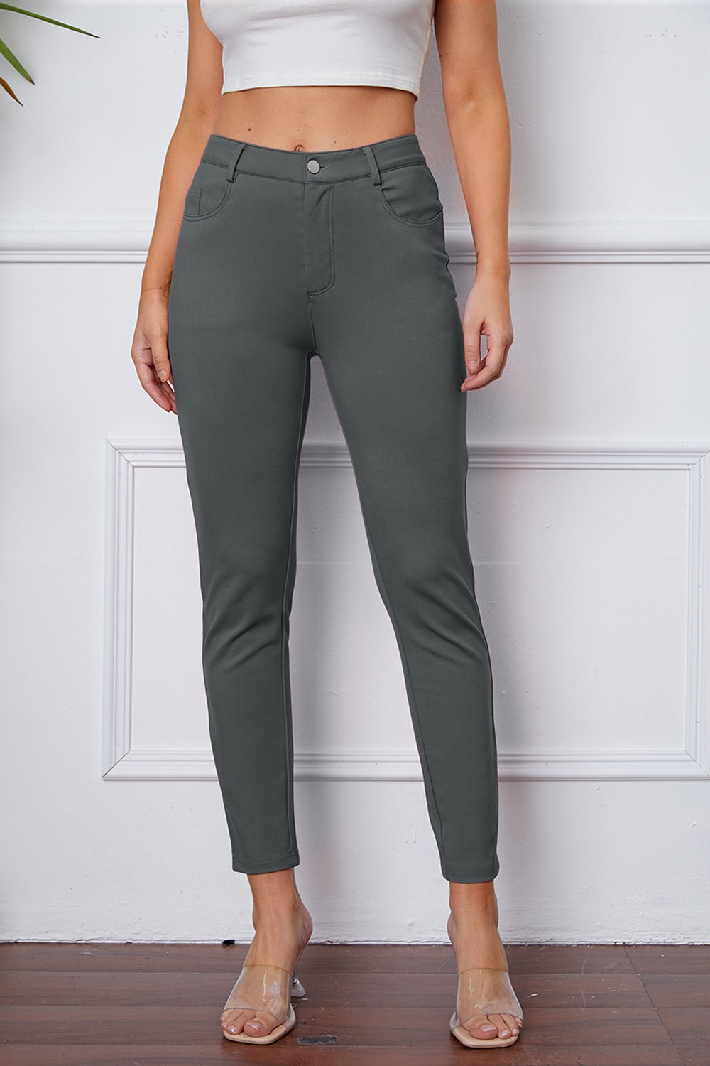 Full Size Slim Fit Pants by Basic Bae - Pants - Charcoal - Bella Bourget