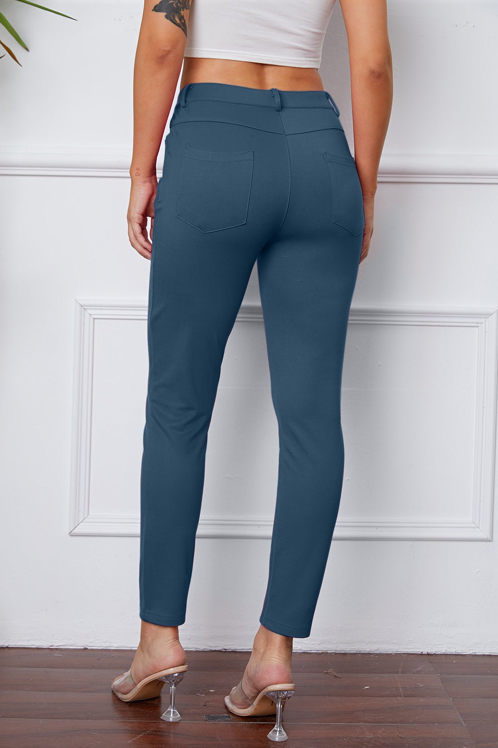 Full Size Slim Fit Pants by Basic Bae - Pants - Dusty Blue - Bella Bourget