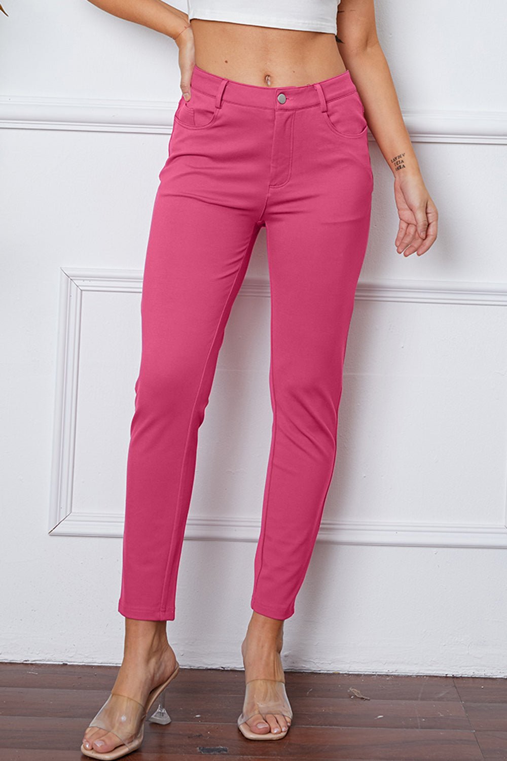 Full Size Slim Fit Pants by Basic Bae - Pants - Fuchsia Pink - Bella Bourget