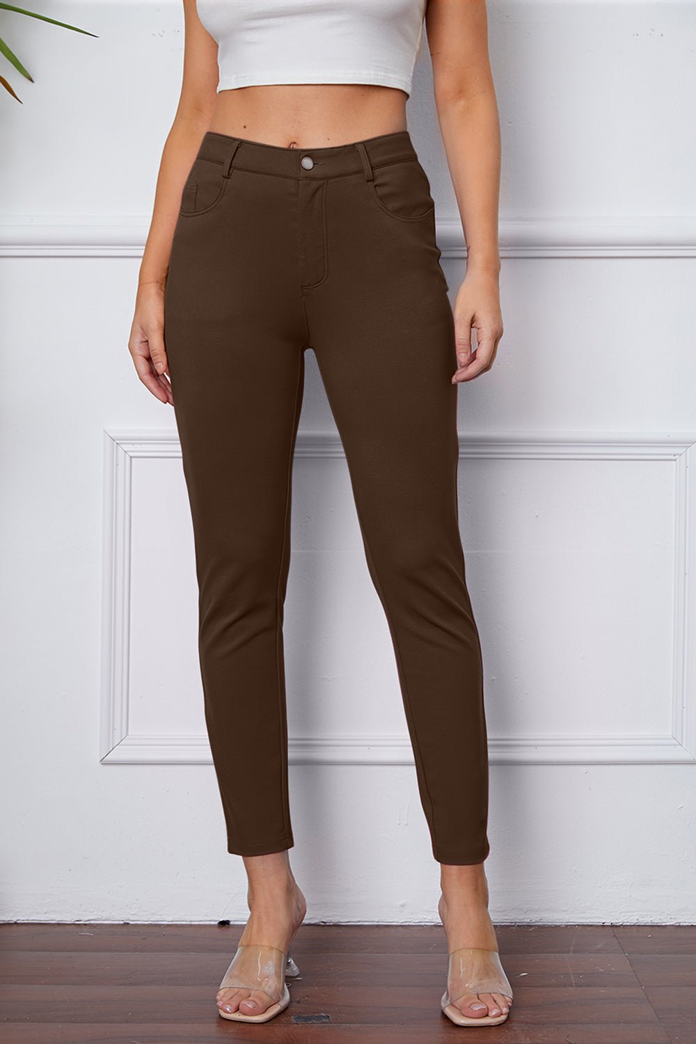 Full Size Slim Fit Pants by Basic Bae - Pants - Coffee Brown - Bella Bourget