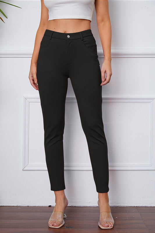 Full Size Slim Fit Pants by Basic Bae - Pants - Black - Bella Bourget