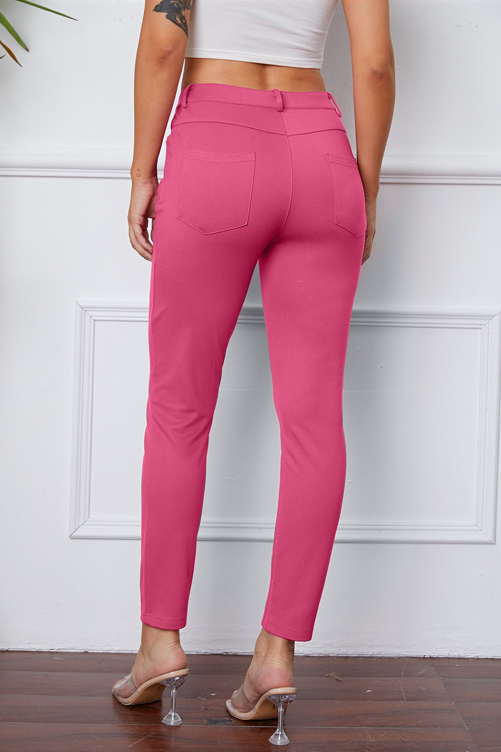 Full Size Slim Fit Pants by Basic Bae - Pants - Fuchsia Pink - Bella Bourget