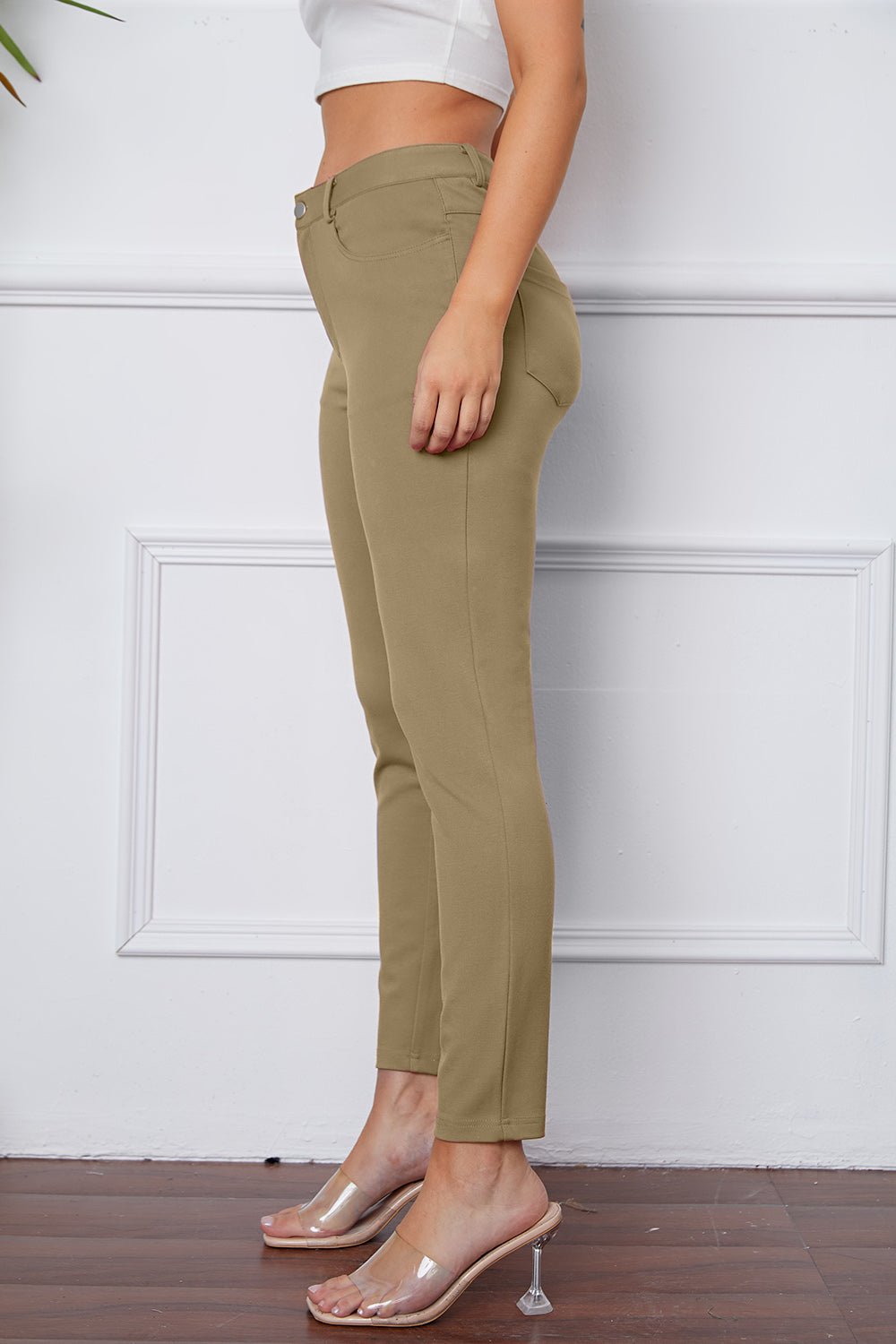 Full Size Slim Fit Pants by Basic Bae - Pants - Khaki - Bella Bourget