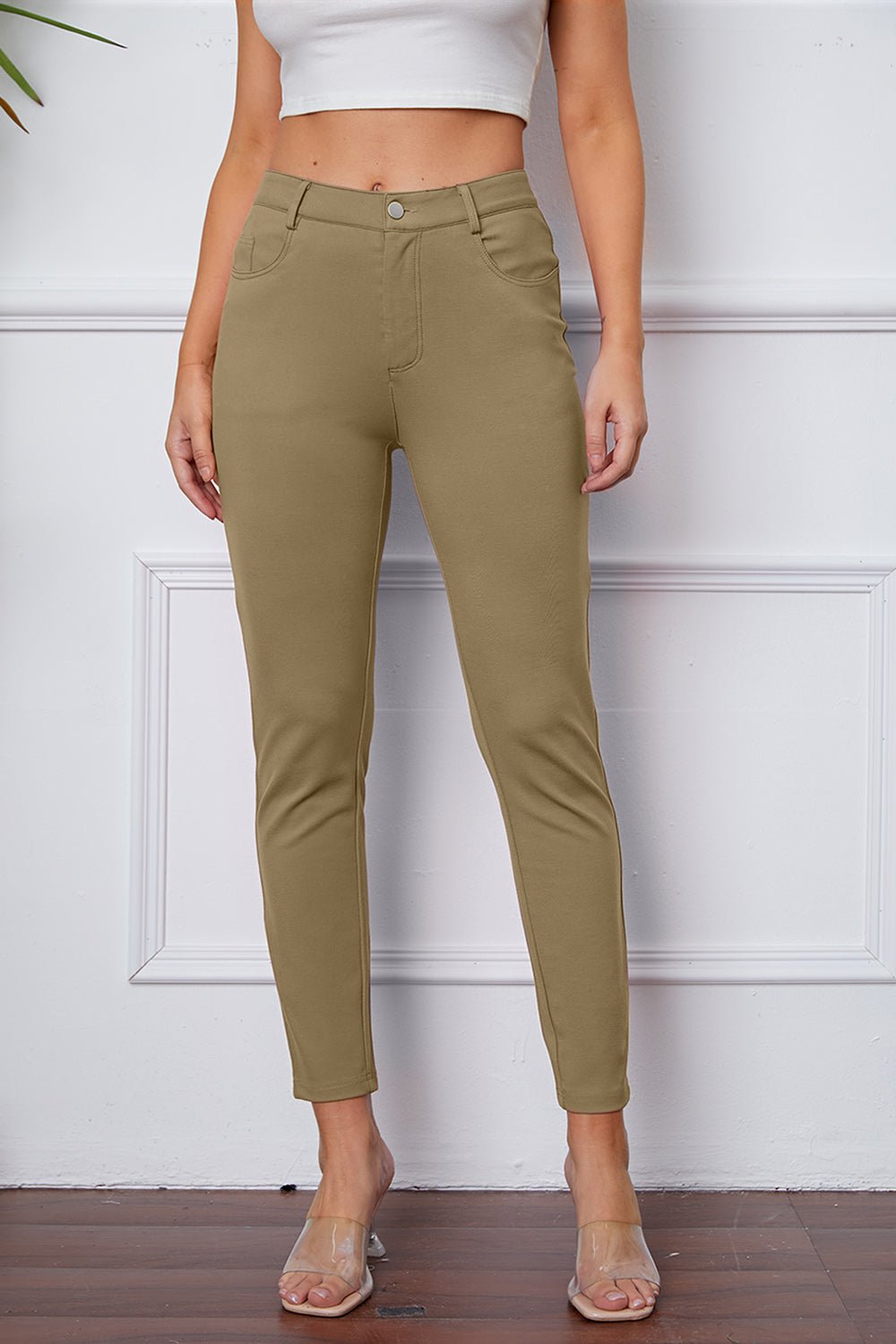 Full Size Slim Fit Pants by Basic Bae - Pants - Khaki - Bella Bourget